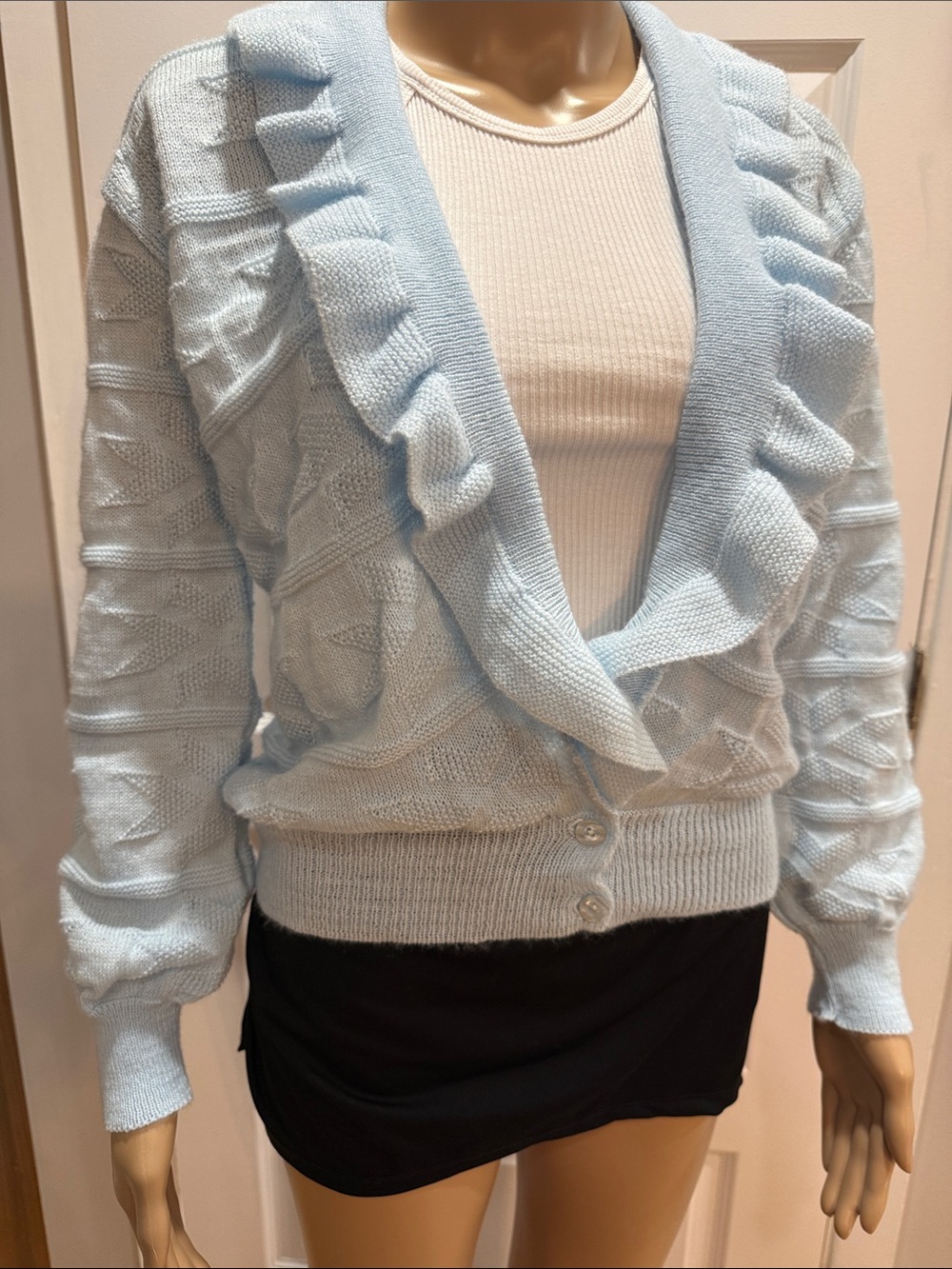 Made in Italy Light Blue Ruffle Knit Cardigan – Size Medium